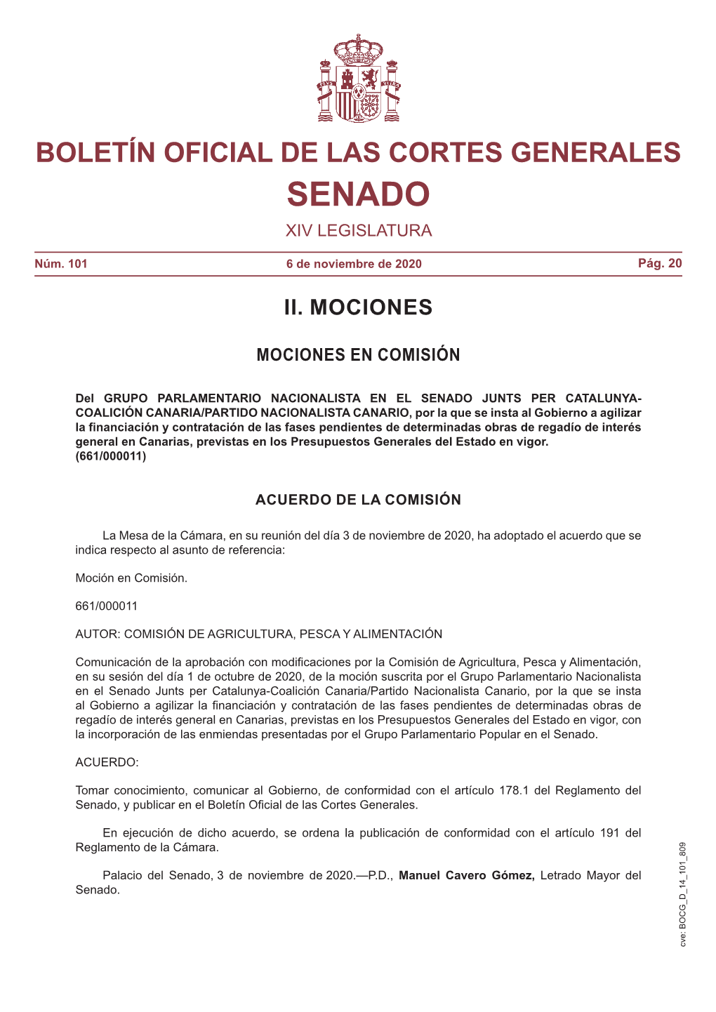 Del GRUPO PARLAMENTARIO NACIONALISTA EN EL SENADO