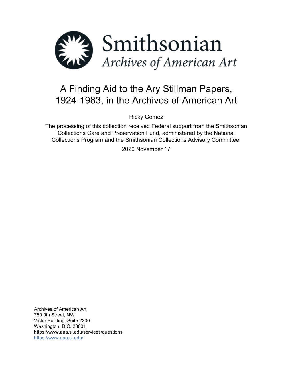 Ary Stillman Papers, 1924-1983, in the Archives of American Art