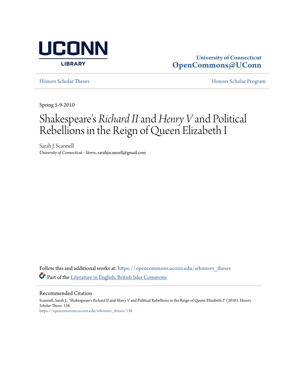 Shakespeare's <I>Richard II</I> and <I>Henry V</I> and Political