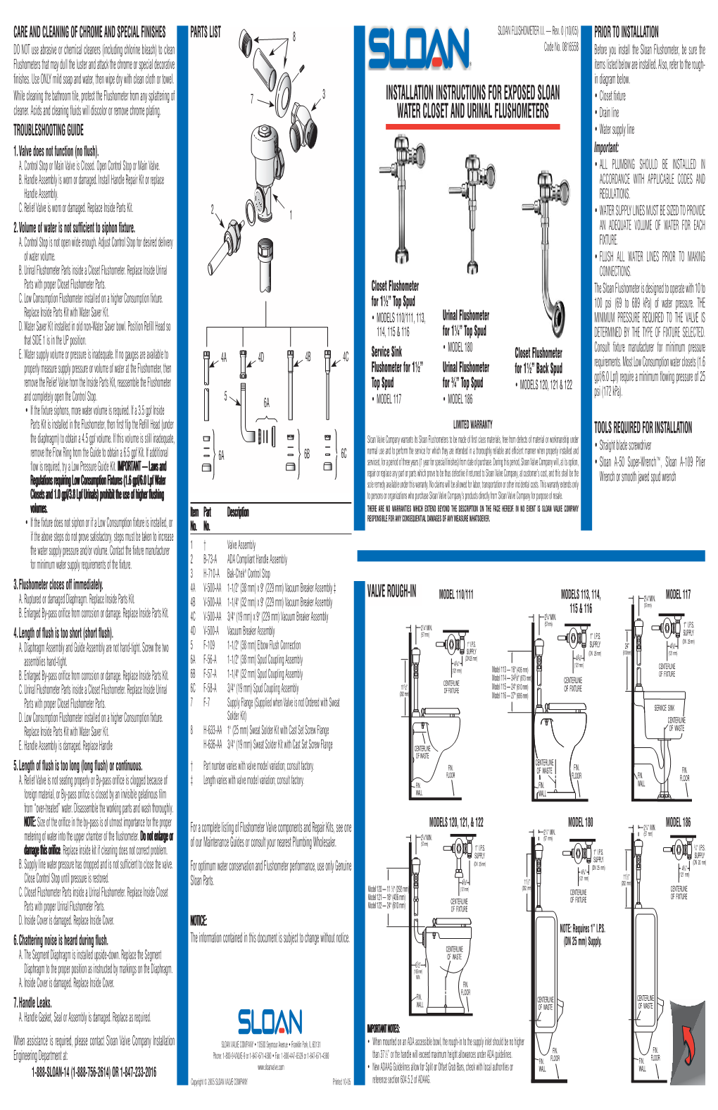 Sloan Exposed Flushometer Installation Instructions