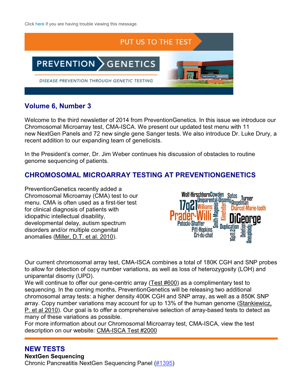 Volume 6, Number 3 CHROMOSOMAL MICROARRAY