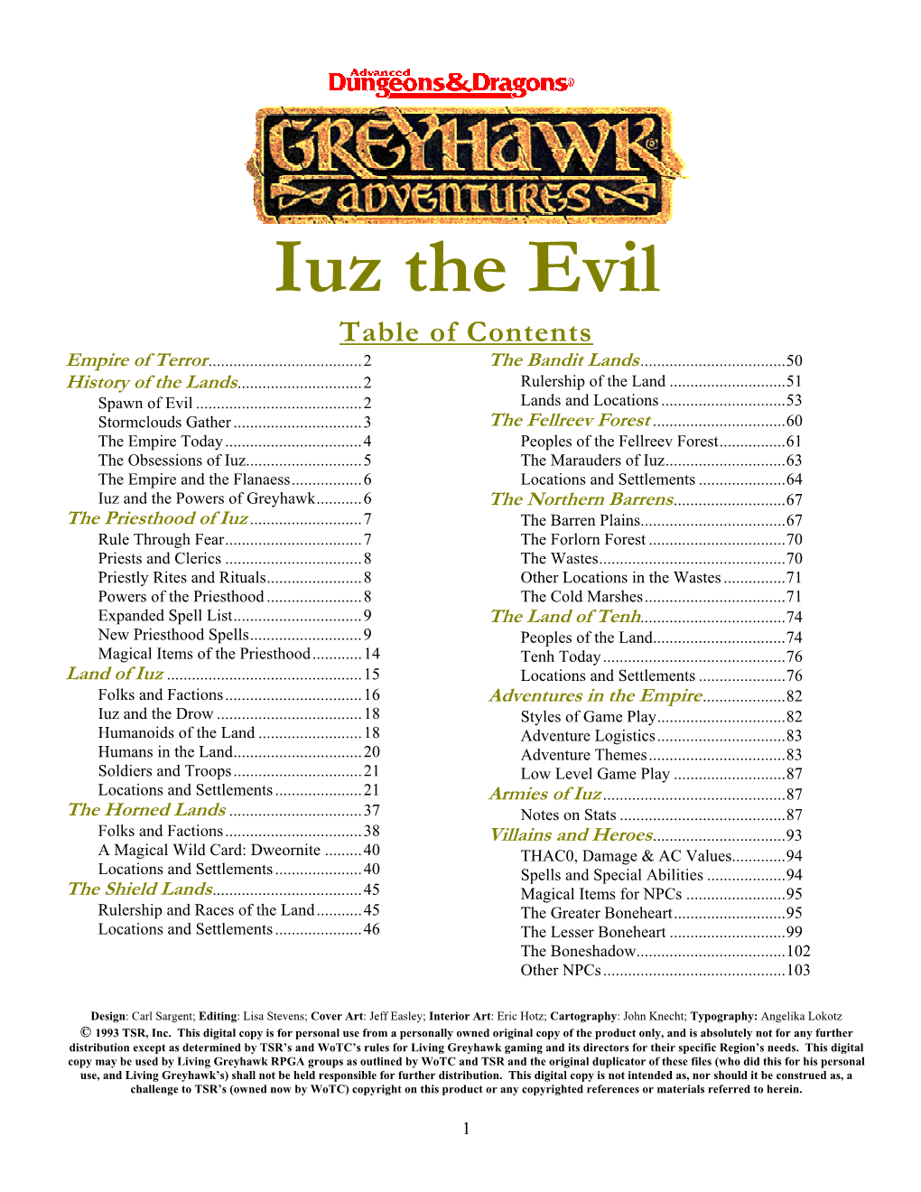 Iuz the Evil Table of Contents Empire of Terror