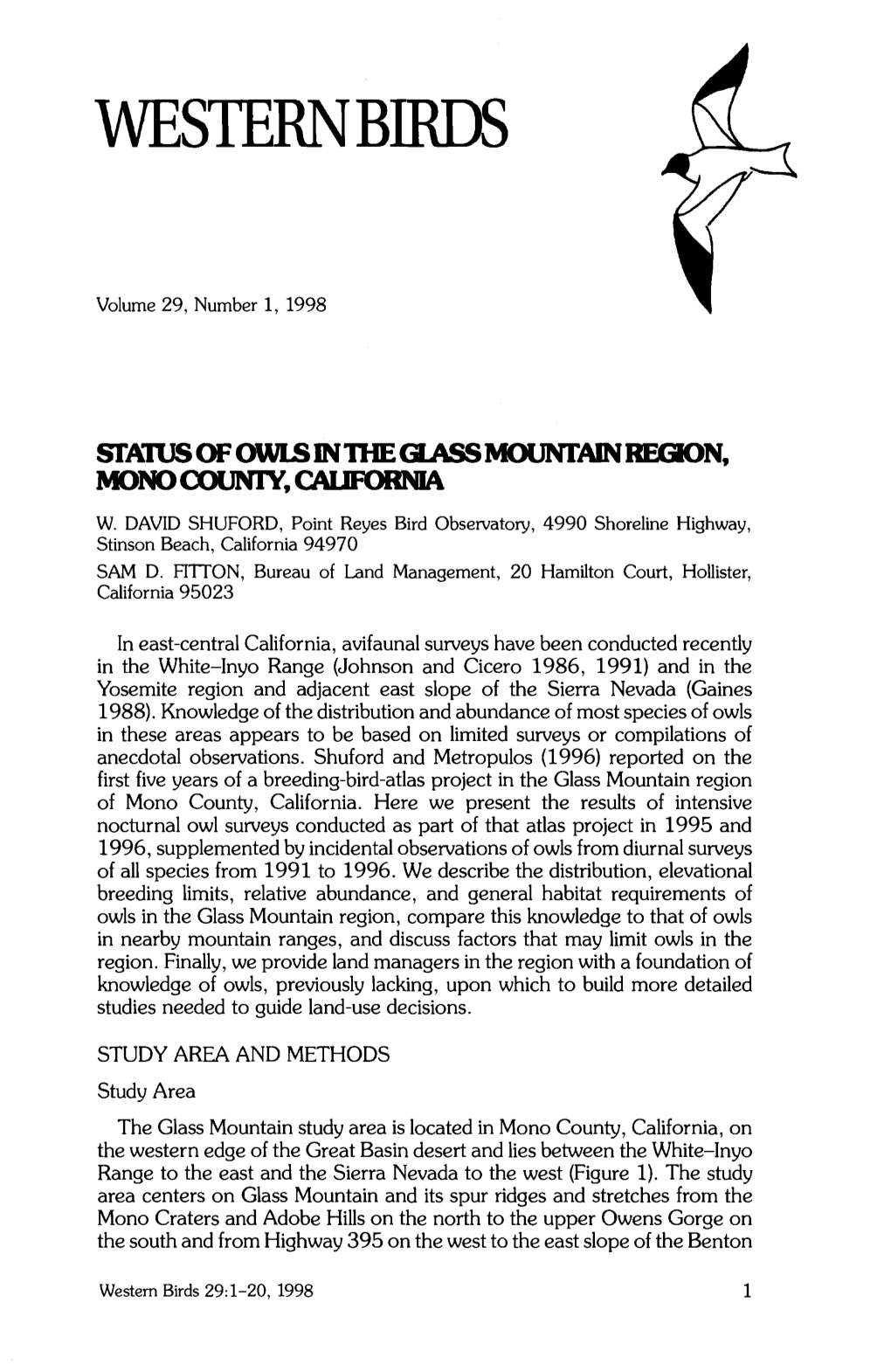 Status of Owls in the Glass Mountain Region, Mono County, California