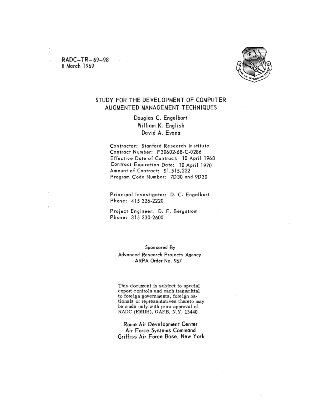 RADC-TR- 69-98 8 March 1969 STUDY for the DEVELOPMENT