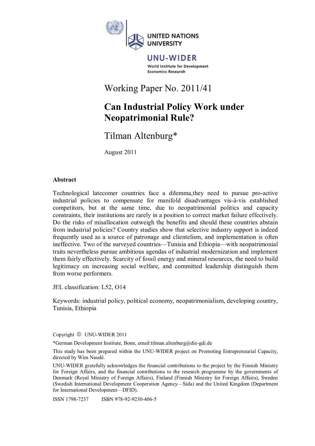 Can Industrial Policy Work Under Neopatrimonial Rule?