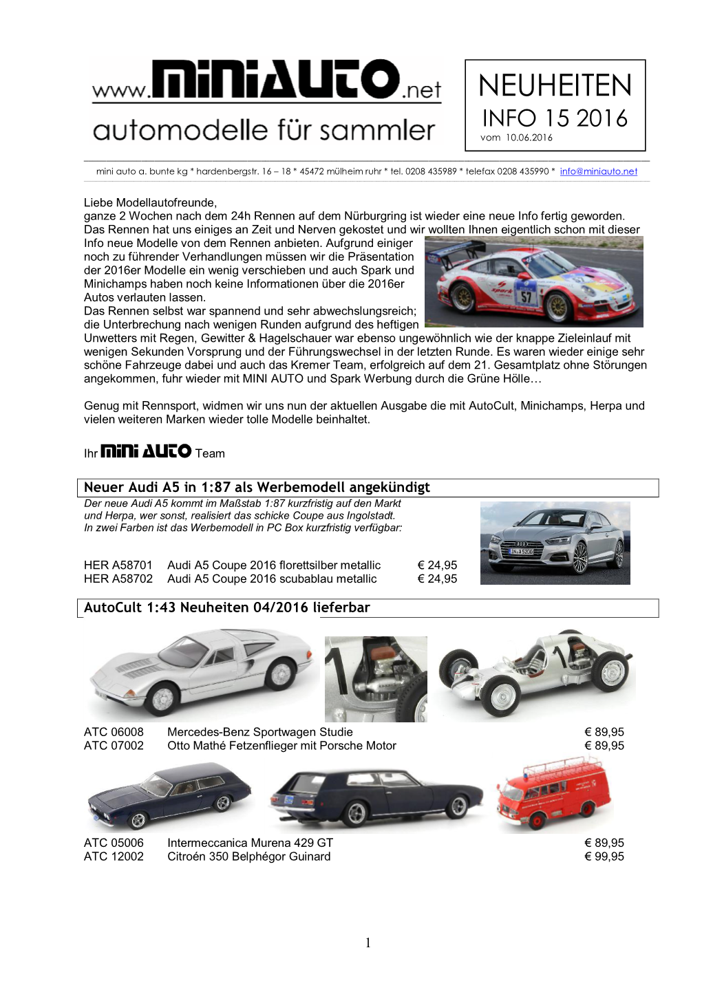 NEUHEITEN INFO 15 2016 Vom 10.06.2016 ______Mini Auto A