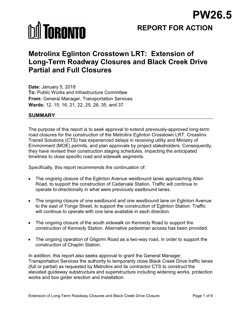 REPORT for ACTION Metrolinx Eglinton Crosstown