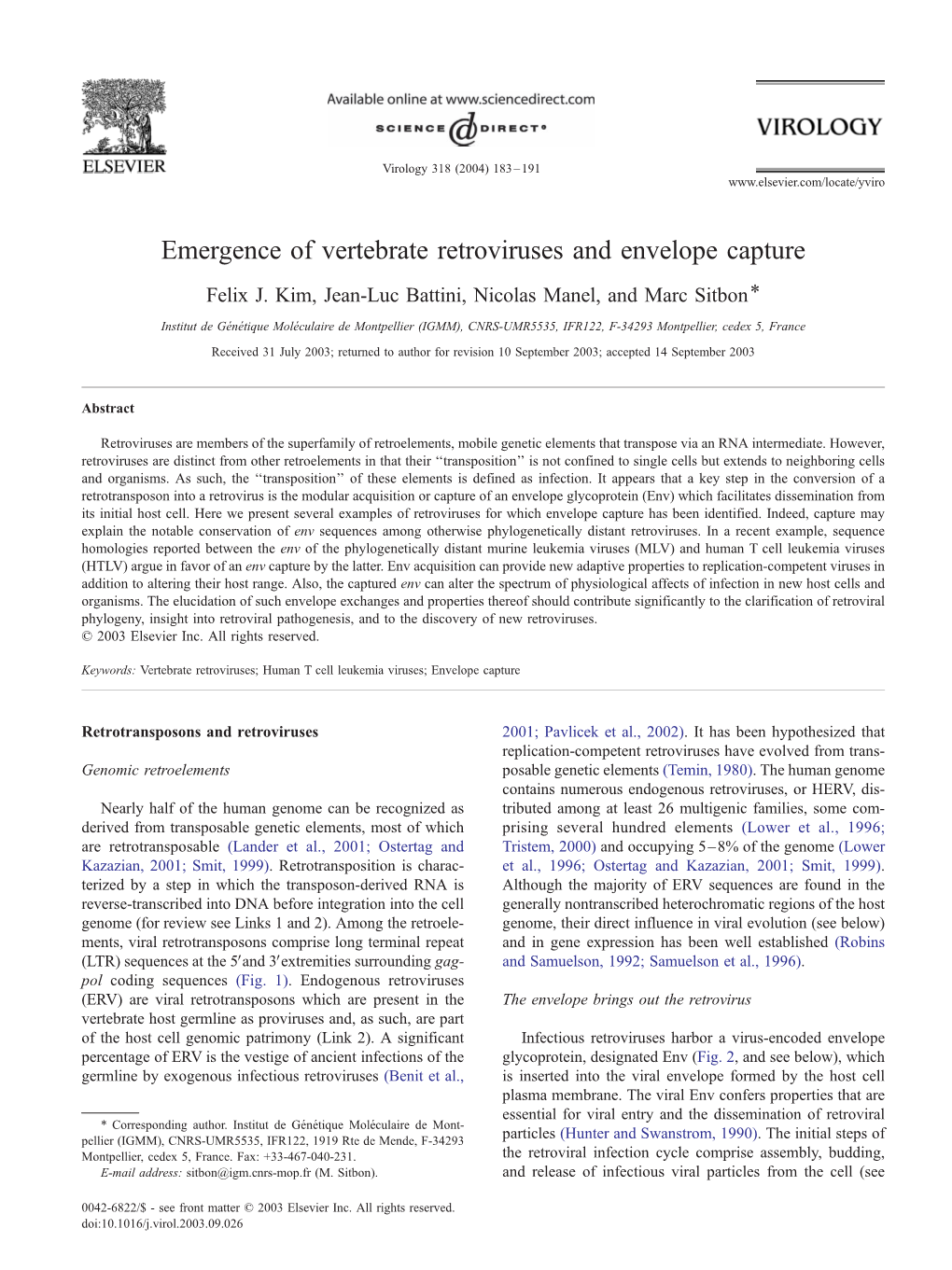 Emergence of Vertebrate Retroviruses and Envelope Capture