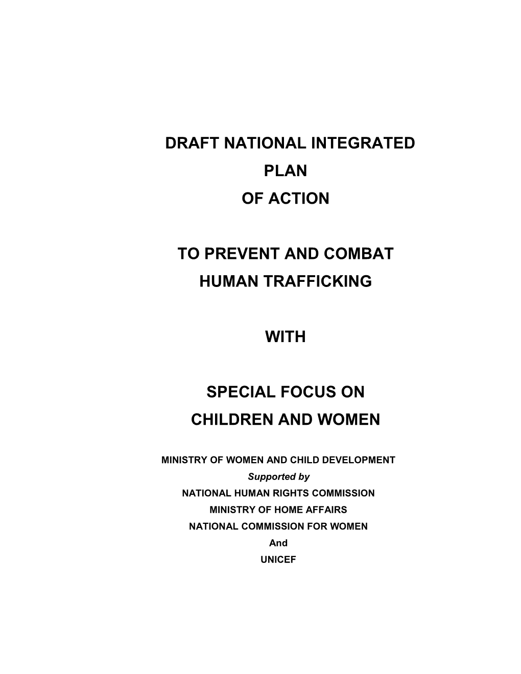 Draft National Integrated Plan of Action to Prevent and Combat Human