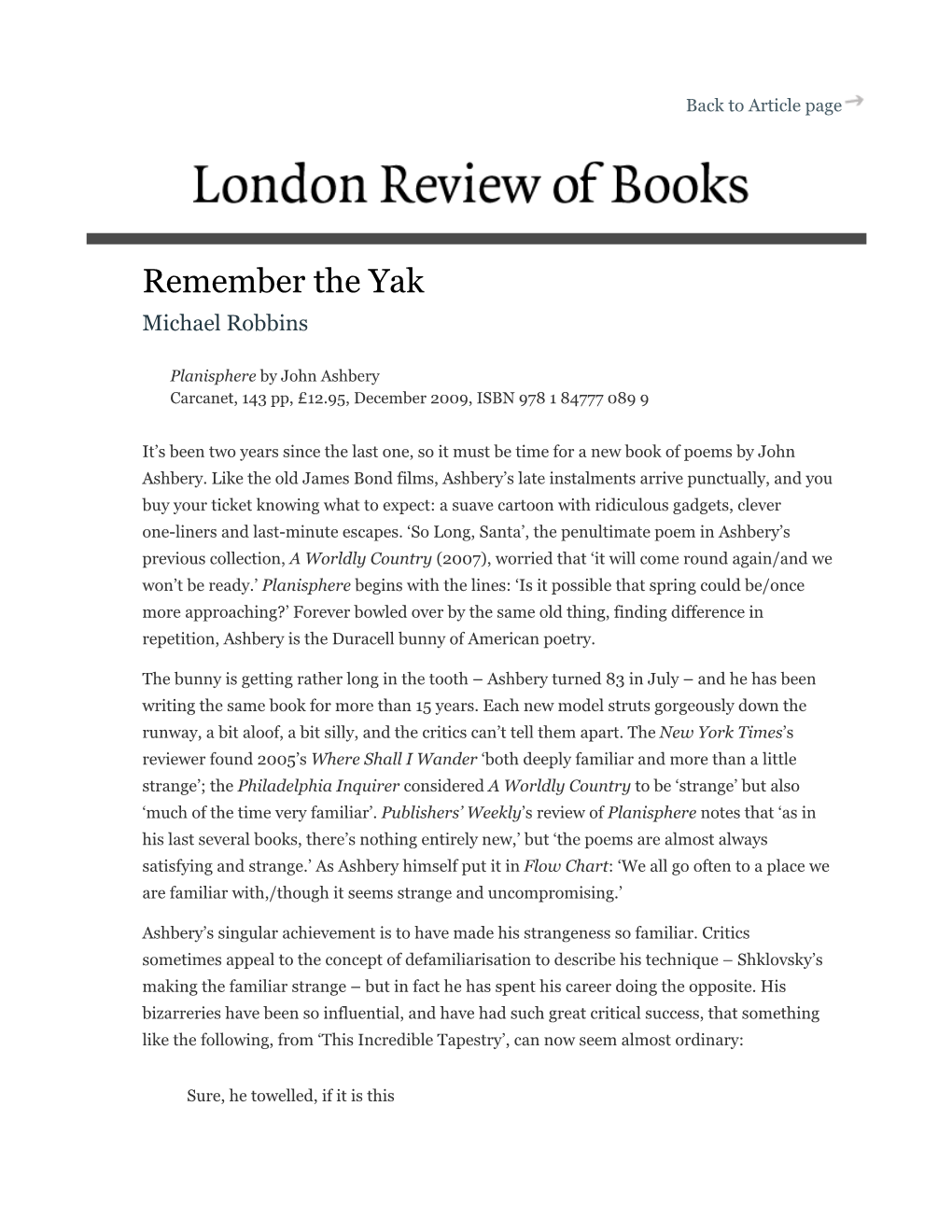 LRB · Michael Robbins · Remember the Yak (Print Version)