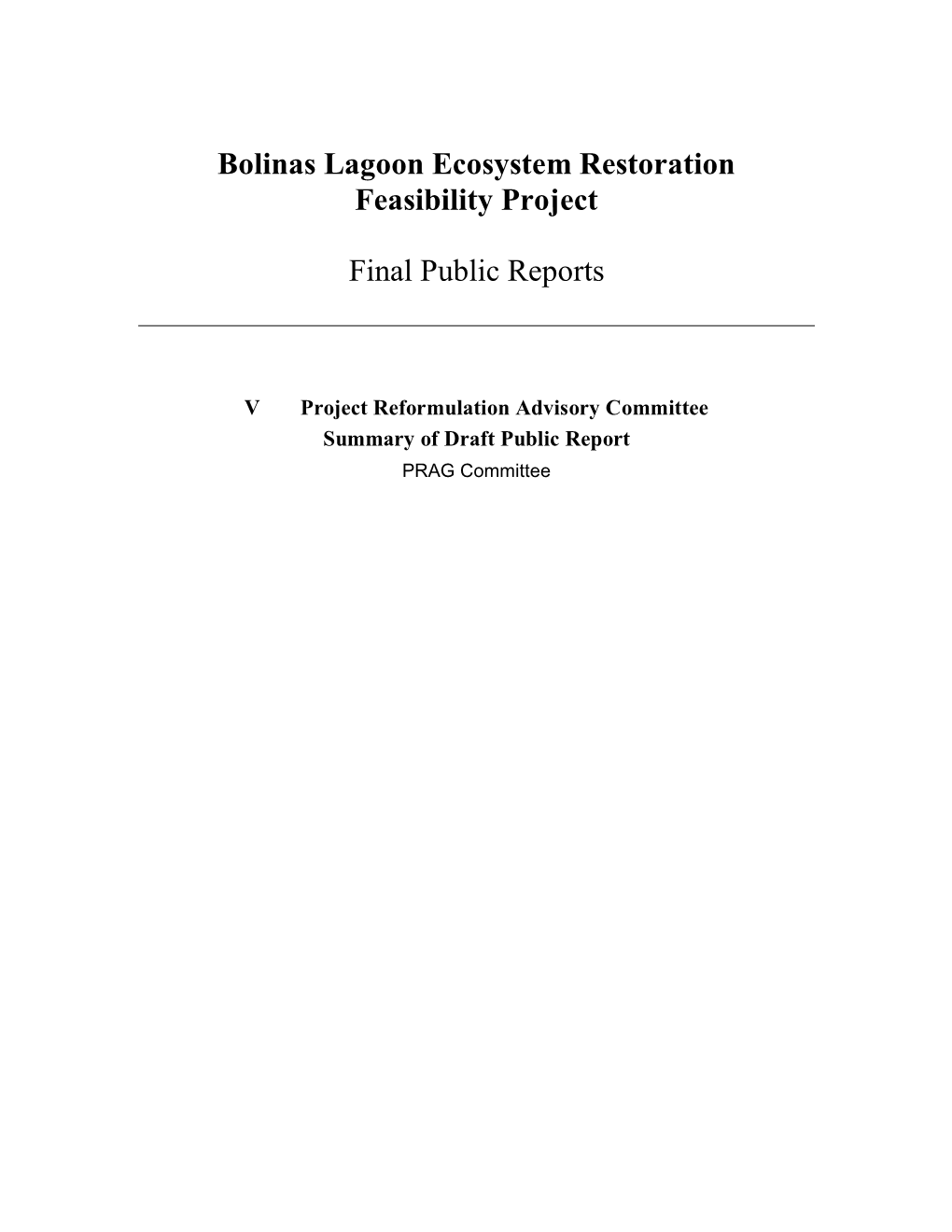 Bolinas Lagoon Ecosystem Restoration Feasibility Project Final