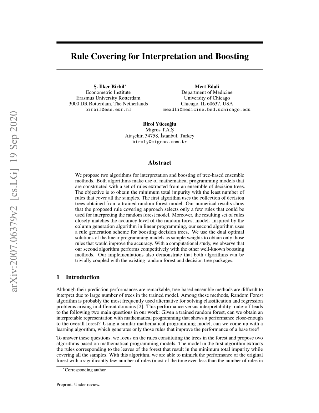 Arxiv:2007.06379V2 [Cs.LG] 19 Sep 2020 Interpret Due to Large Number of Trees in the Trained Model