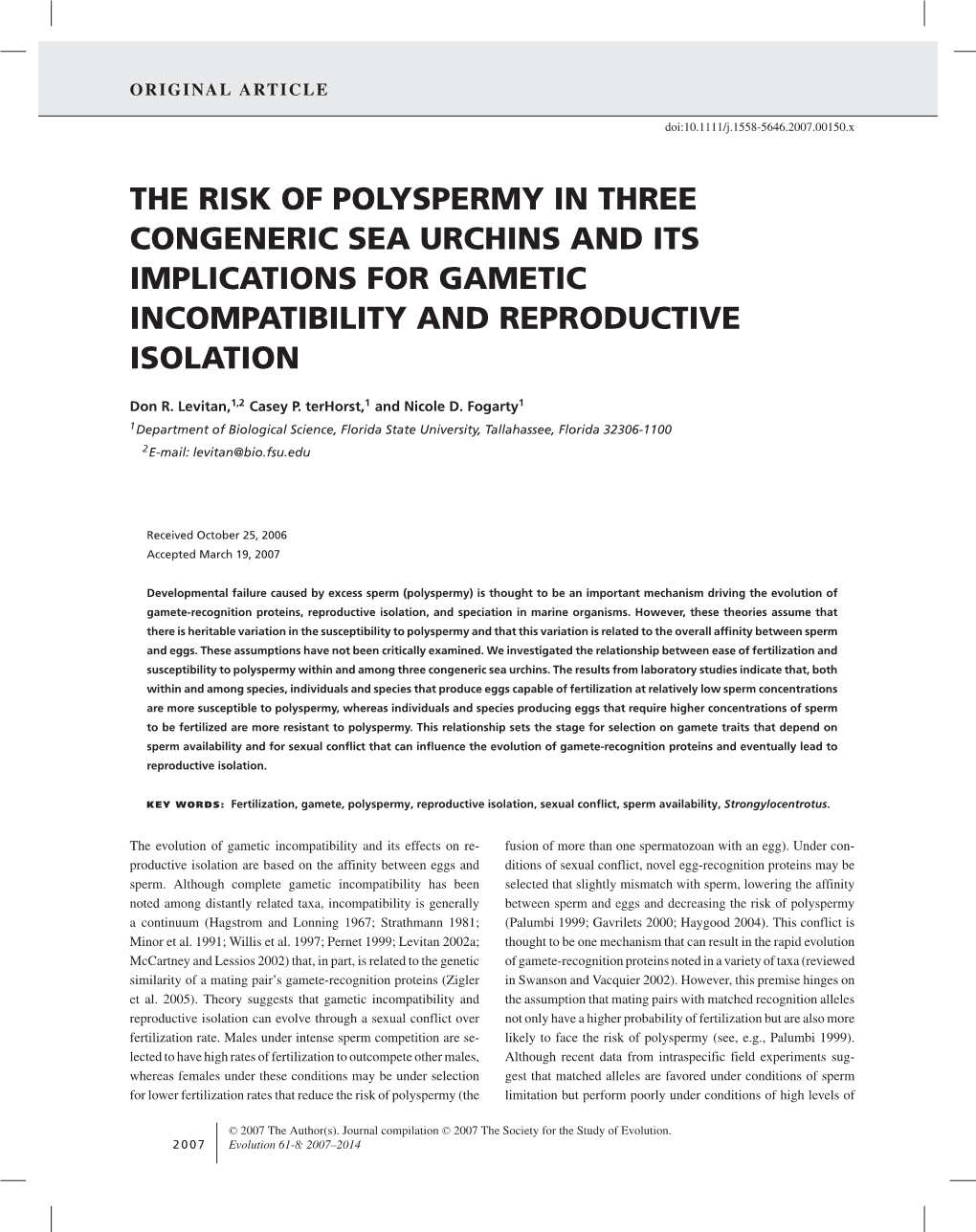 The Risk of Polyspermy in Three Congeneric Sea Urchins and Its Implications for Gametic Incompatibility and Reproductive Isolation