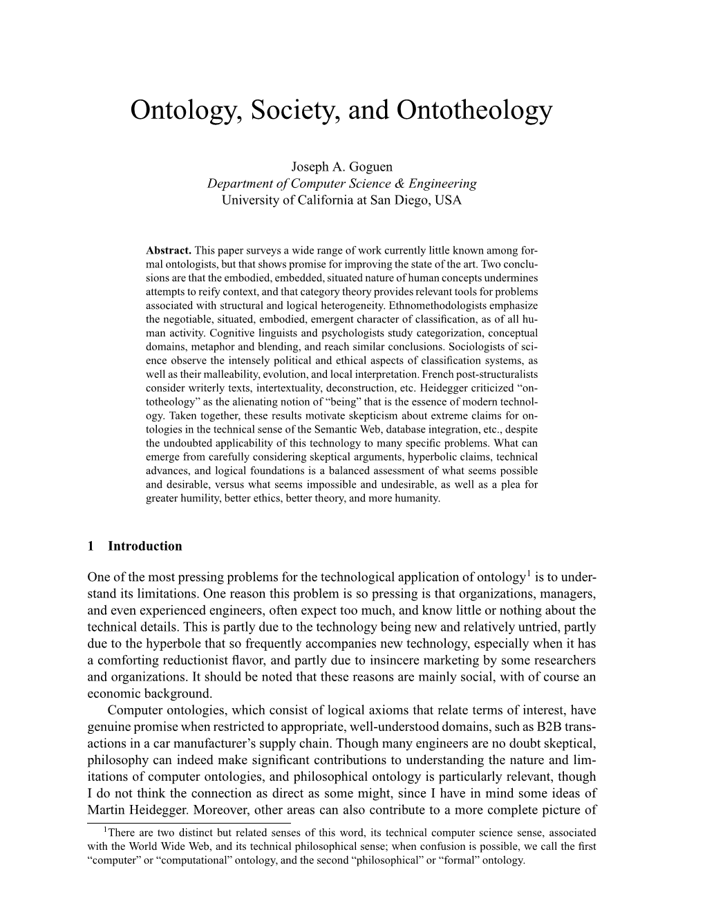 Ontology, Society, and Ontotheology