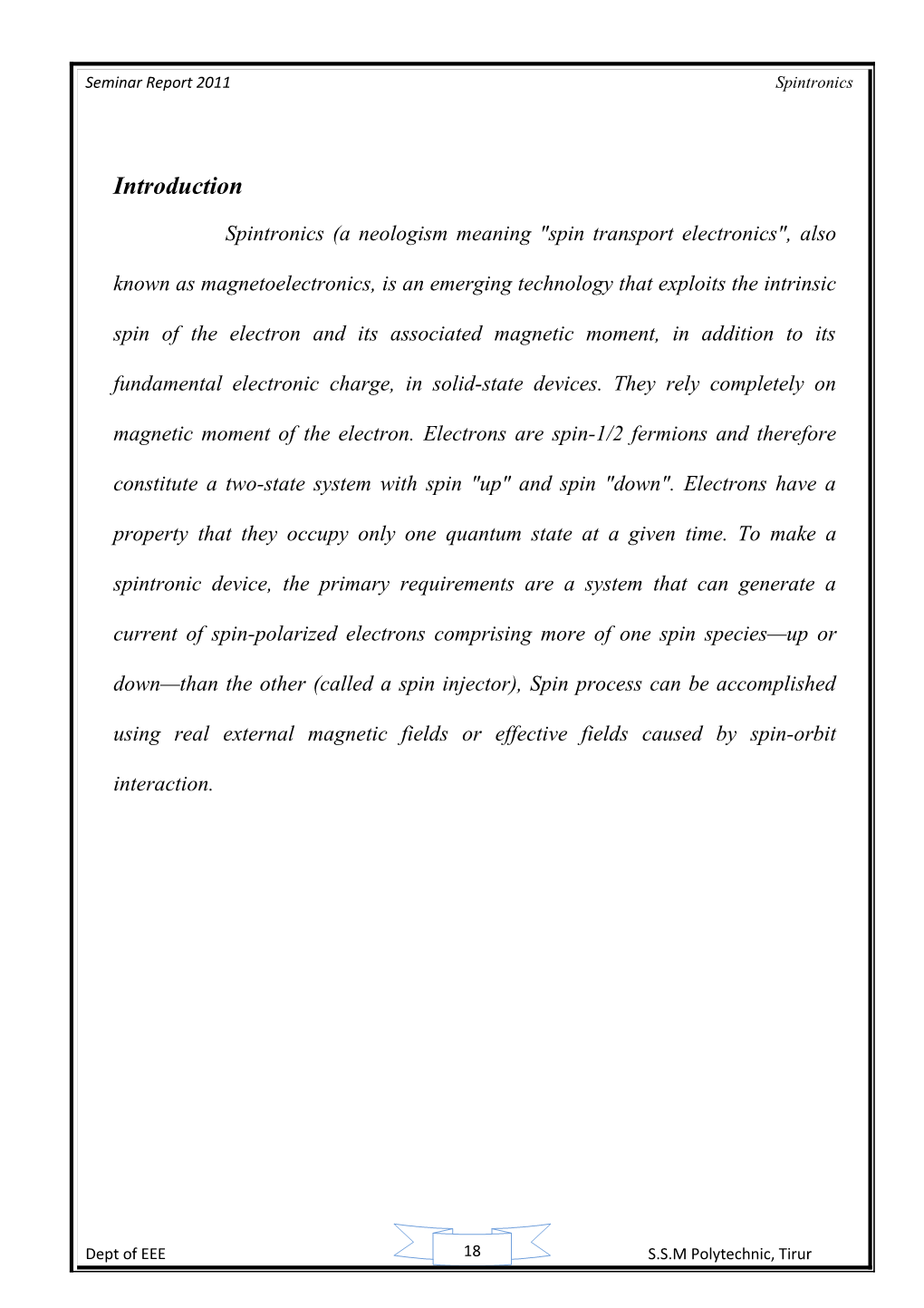 Seminar Report 2011 Spintronics