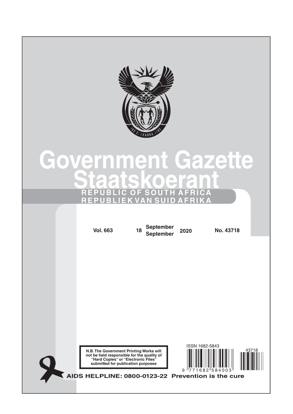 Government Gazette Staatskoerant REPUBLIC of SOUTH AFRICA REPUBLIEK VAN SUID AFRIKA