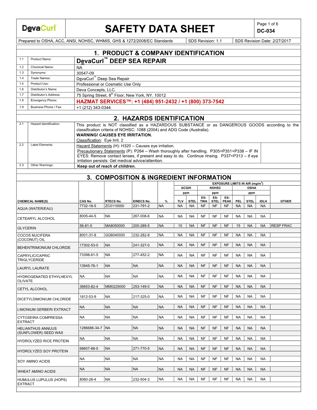 Safety Data Sheet Dc-034