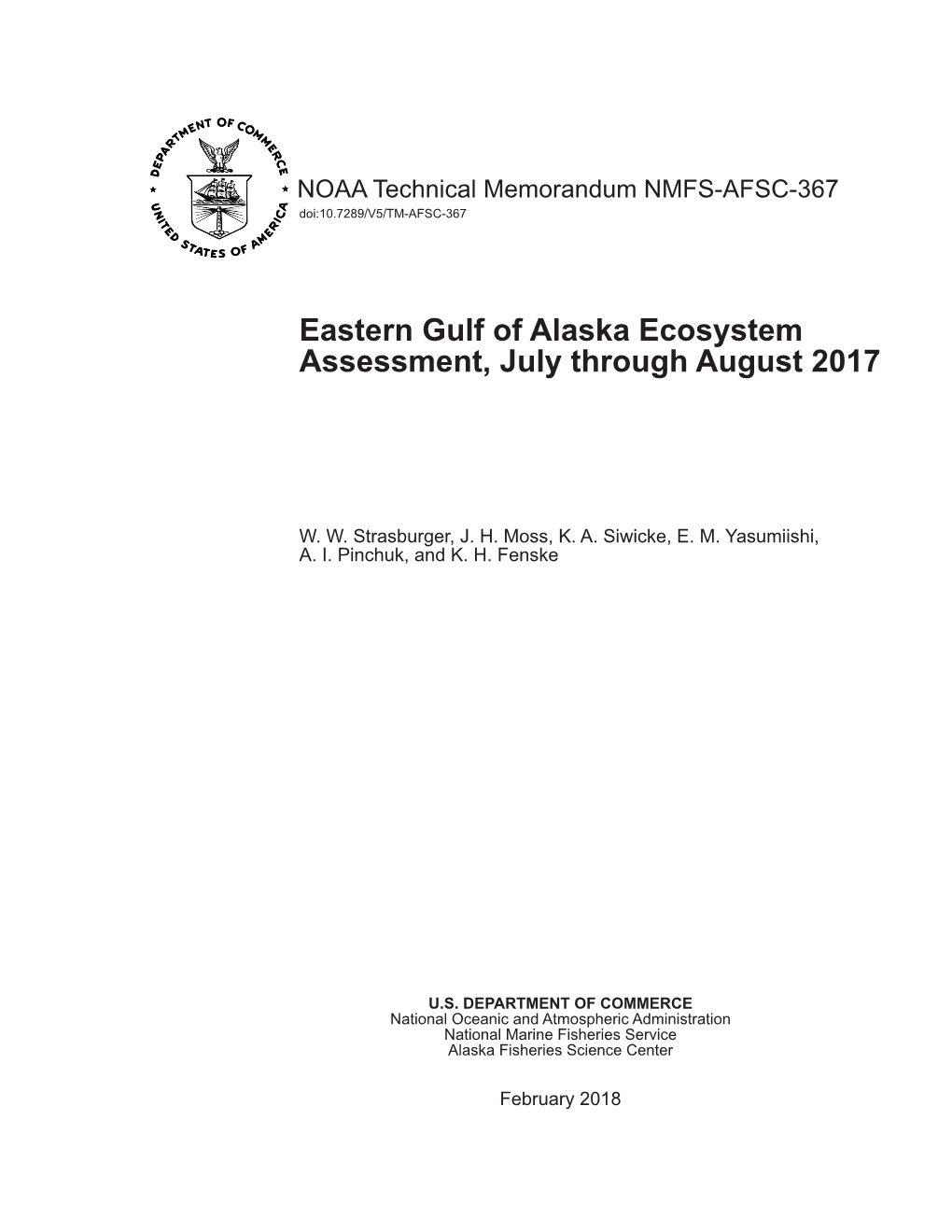 Eastern Gulf of Alaska Ecosystem Assessment, July Through August 2017