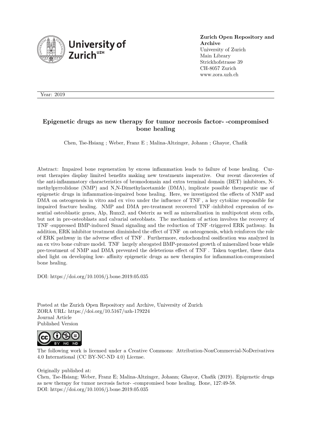 Epigenetic Drugs As New Therapy for Tumor Necrosis Factor-Α-Compromised Bone Healing T