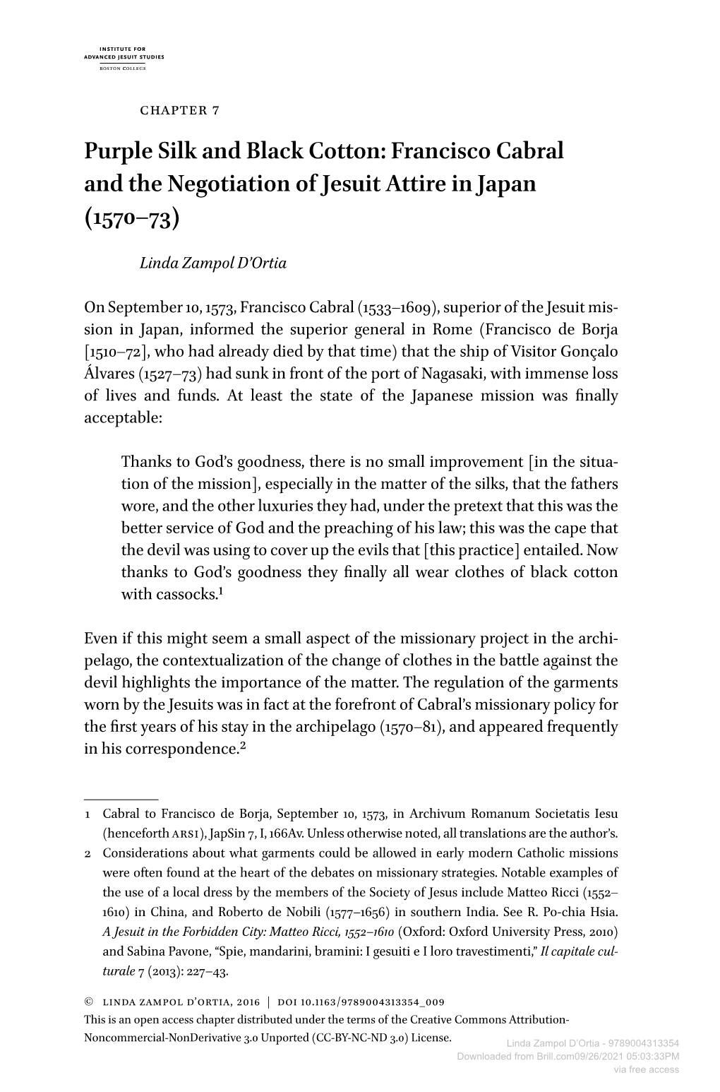 Purple Silk and Black Cotton: Francisco Cabral and the Negotiation of Jesuit Attire in Japan (1570–73)