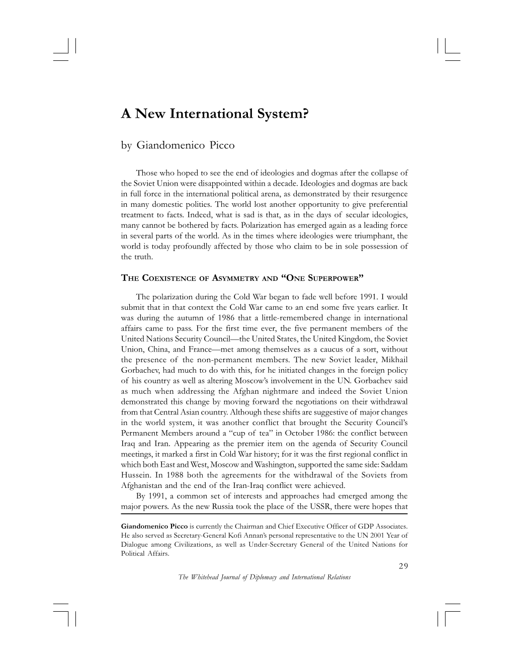 A New International System? by Giandomenico Picco