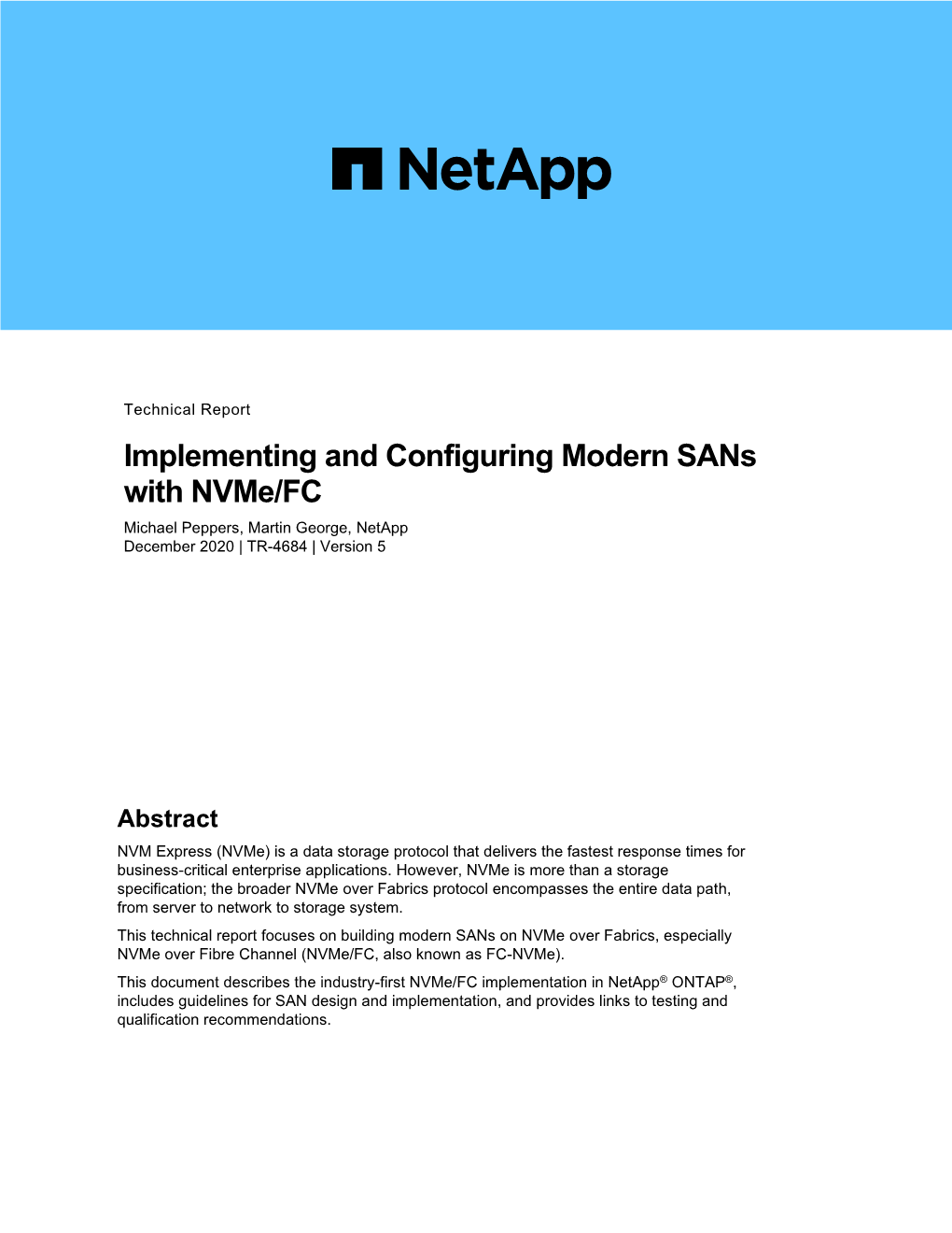 TR-4684: Implementing and Configuring Modern Sans with Nvme/FC