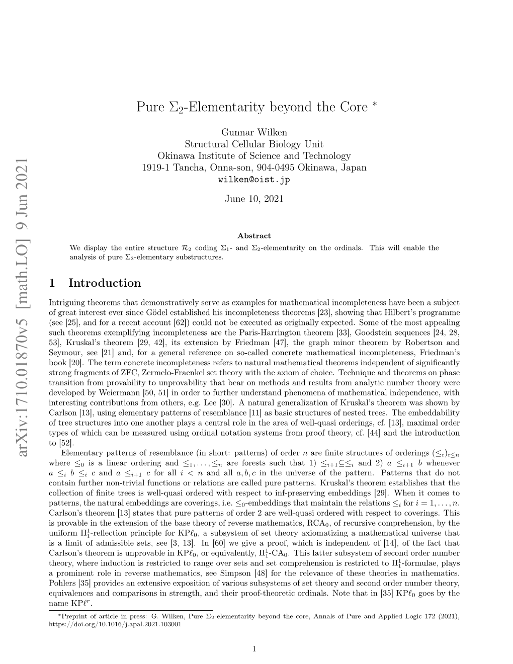 Pure Σ2 -Elementarity Beyond the Core