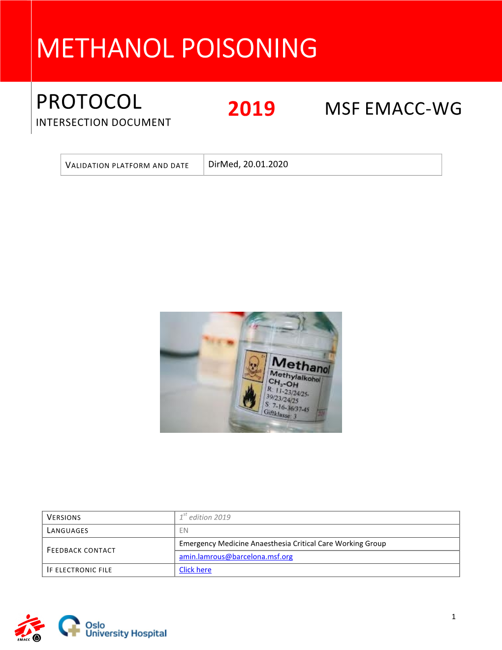 Methanol Poisoning Protocol 2019