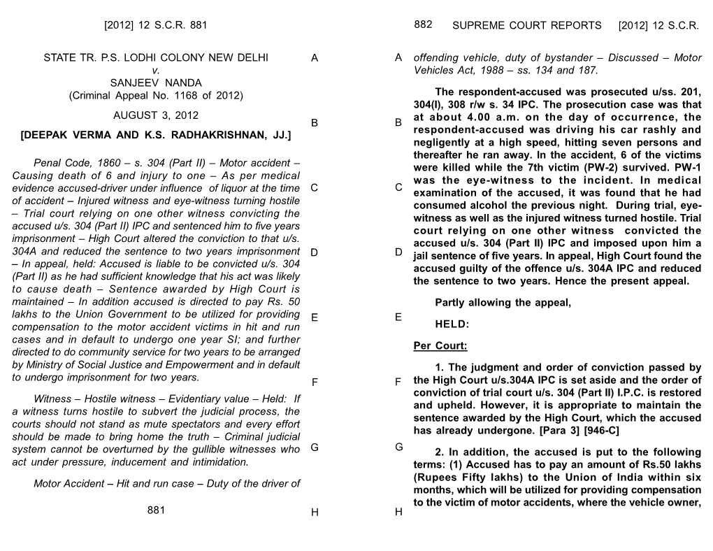 [2012] 12 SCR 881 Offending Vehicle, Duty of By