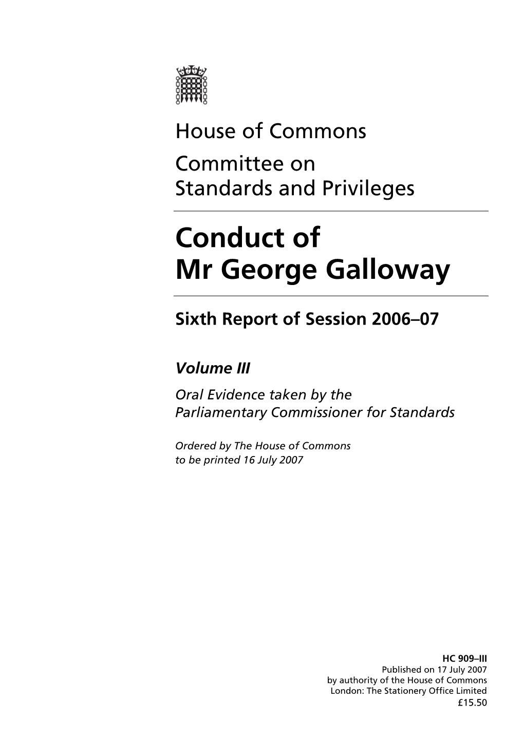 Conduct of Mr George Galloway