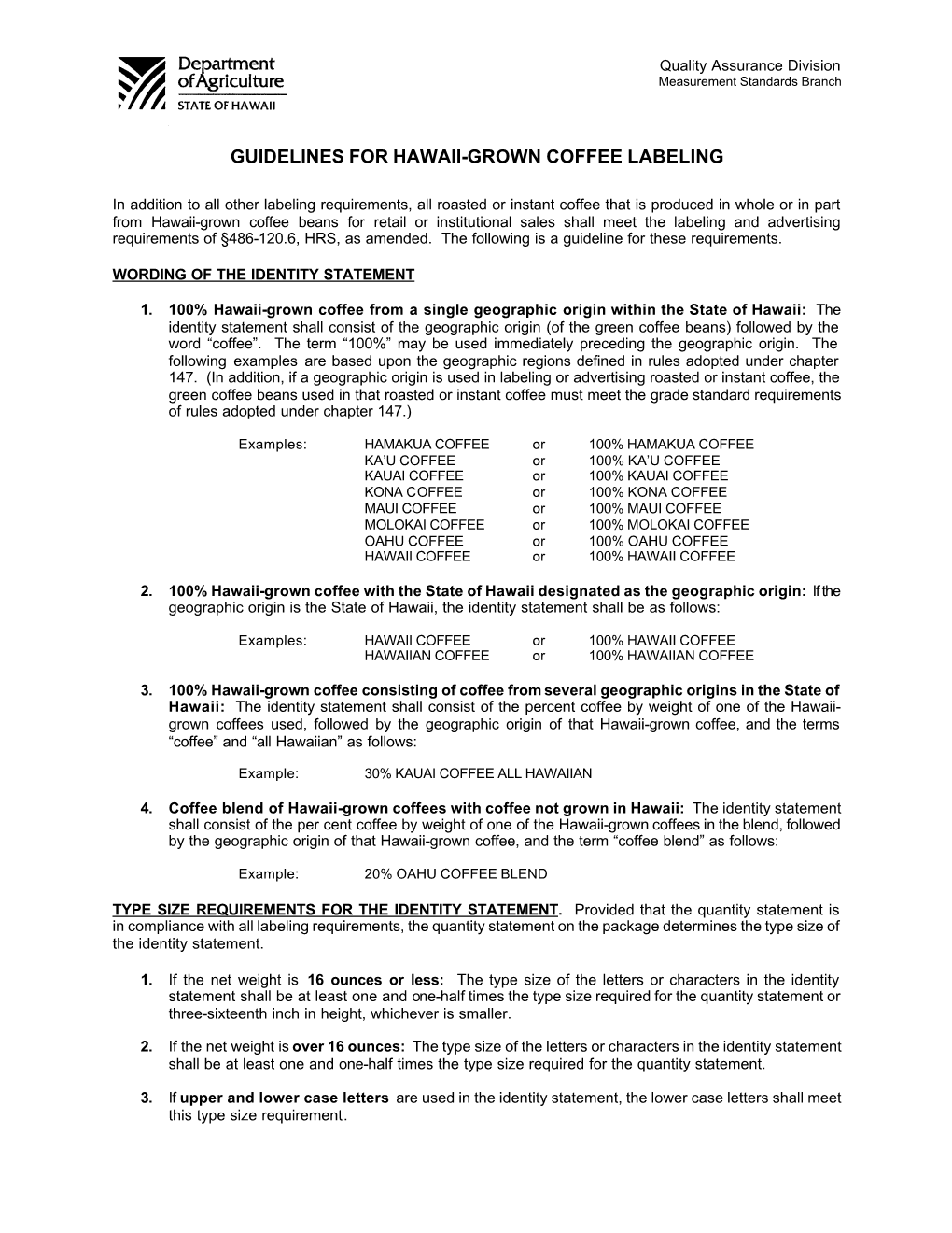 Hawaii-Grown Coffee Labeling Requirements