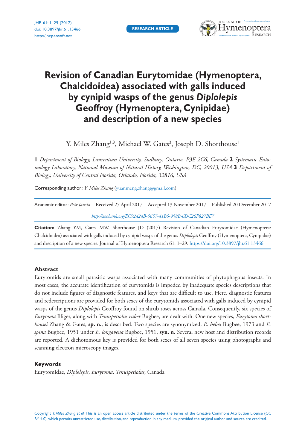 ﻿Revision of Canadian Eurytomidae (Hymenoptera, Chalcidoidea