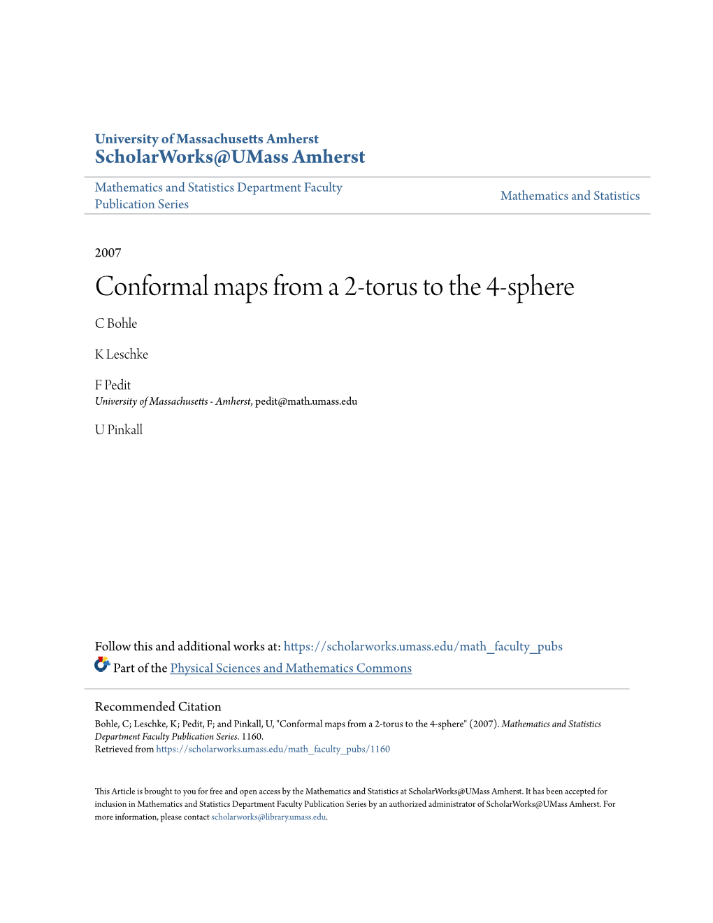 Conformal Maps from a 2-Torus to the 4-Sphere C Bohle