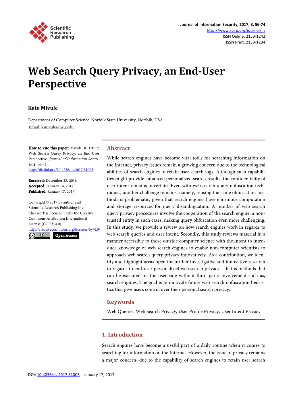 Web Search Query Privacy, an End-User Perspective