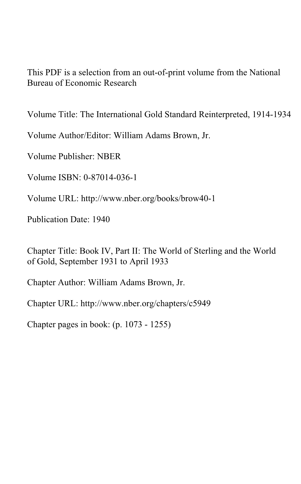 This PDF Is a Selection from an Out-Of-Print Volume from the National Bureau of Economic Research Volume Title: the Internationa