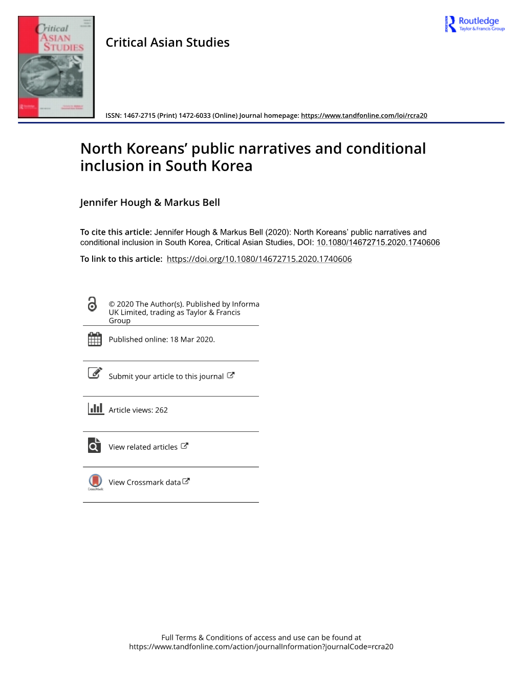 North Koreans' Public Narratives and Conditional Inclusion in South Korea