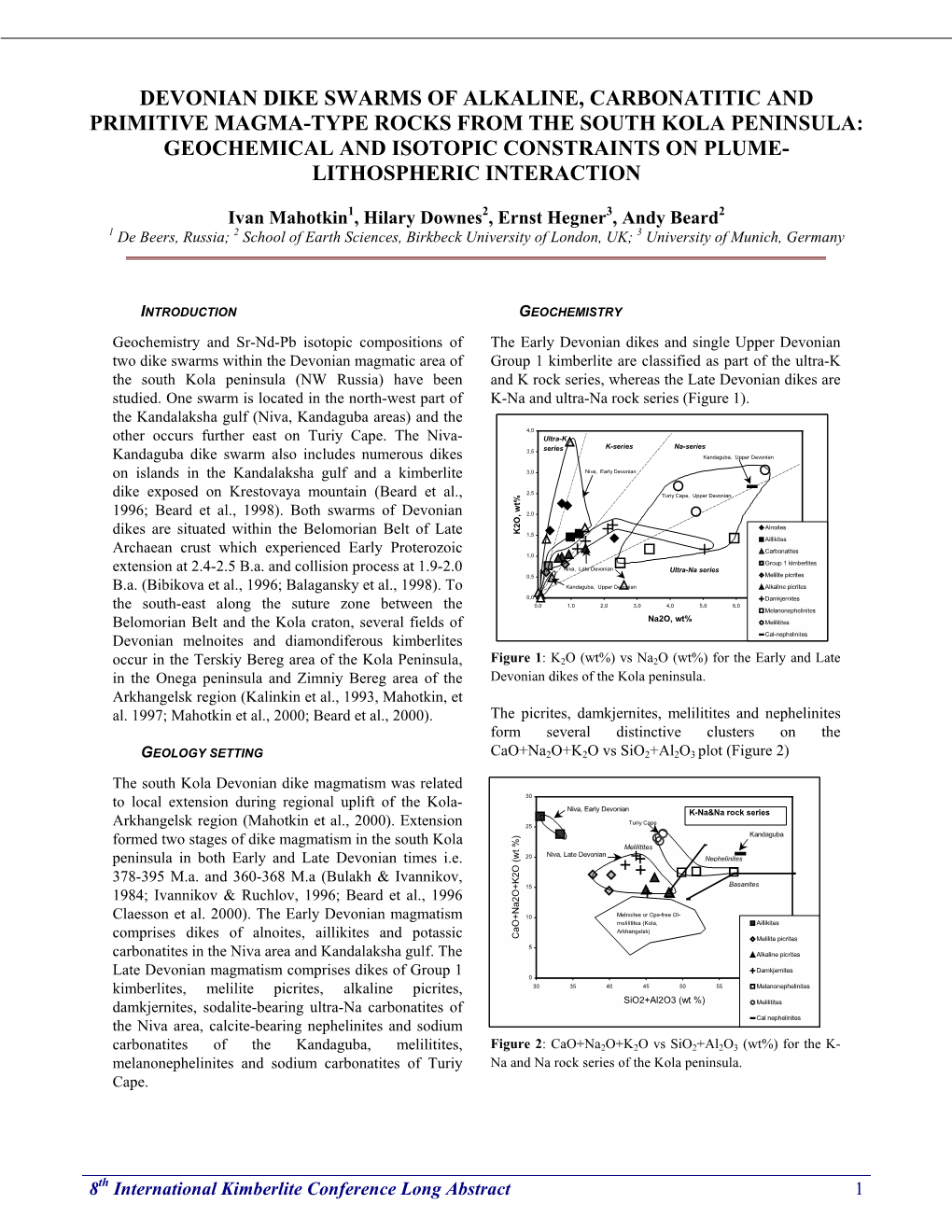 Devonian Dike Swarms of Alkaline, Carbonatitic and Primitive Magma-Type Rocks from the South Kola Peninsula: Geochemical And