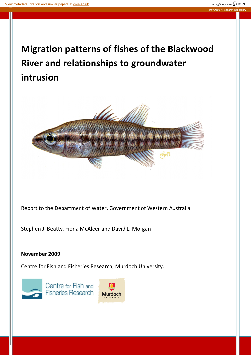 Migration Patterns of Fishes of the Blackwood River and Relationships to Groundwater Intrusion