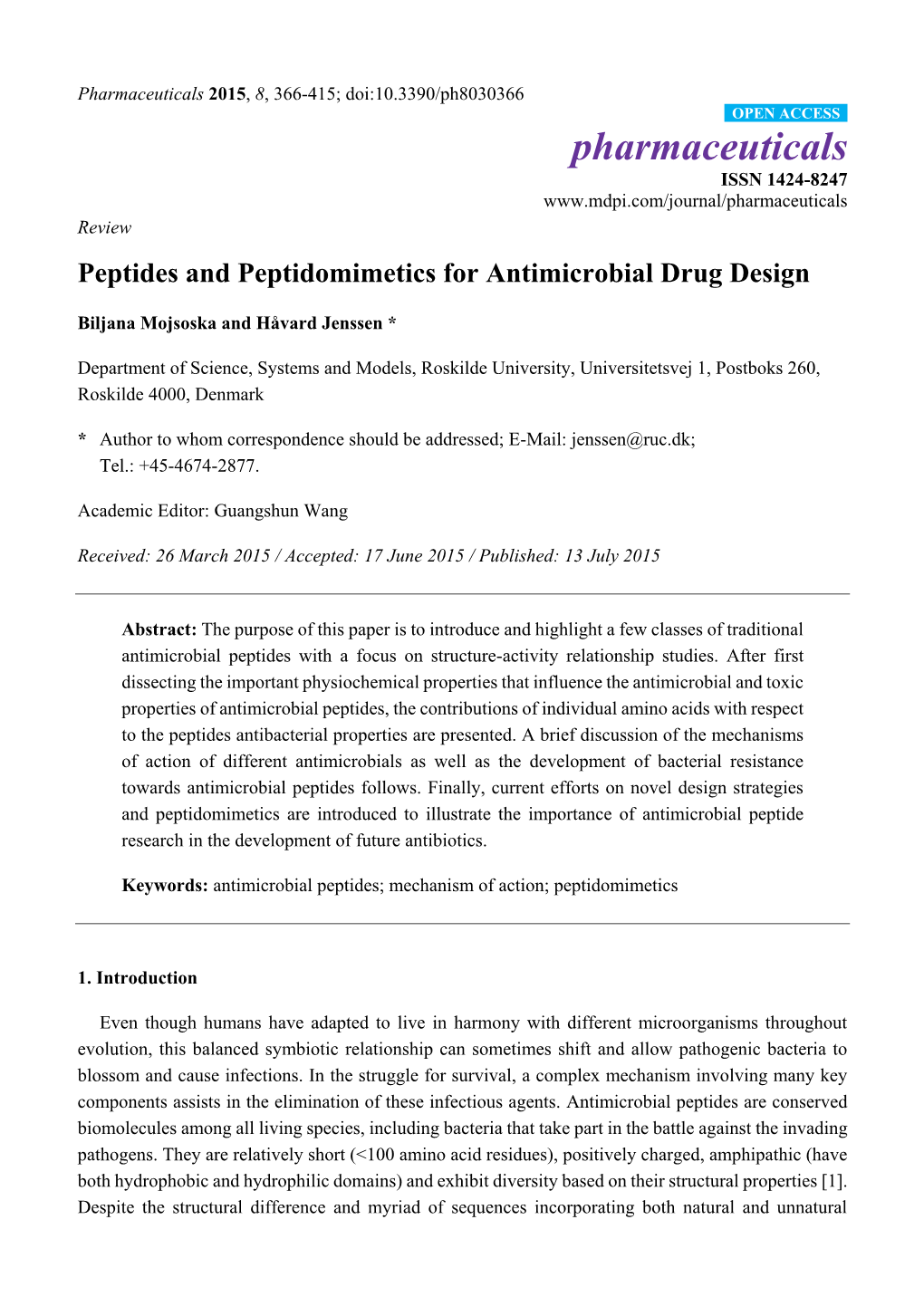 Peptides and Peptidomimetics for Antimicrobial Drug Design