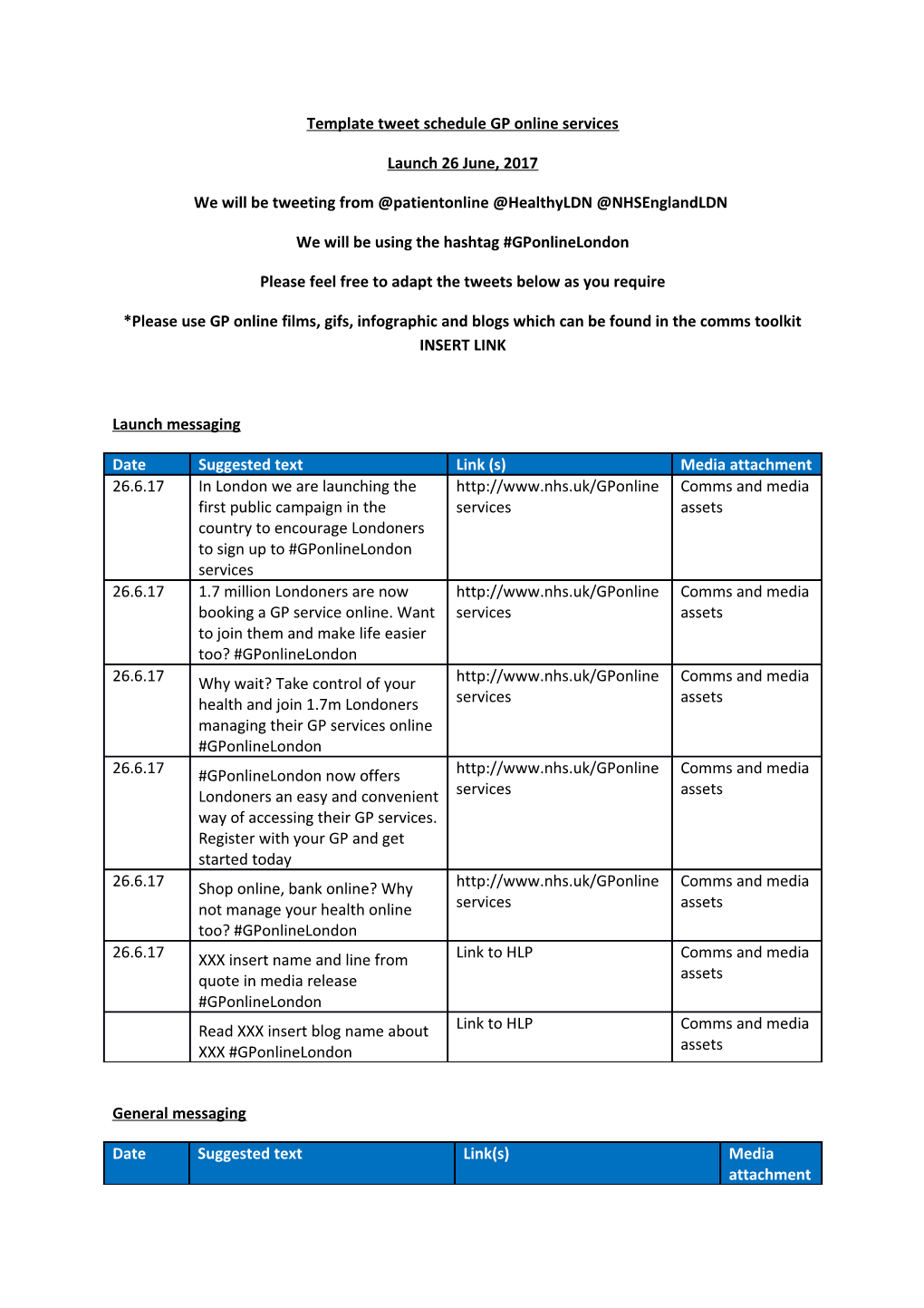 Template Tweet Schedule GP Online Services