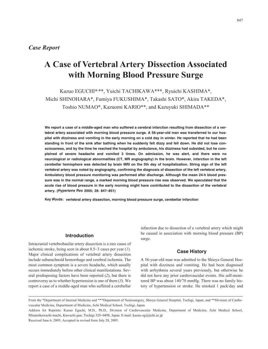 A Case of Vertebral Artery Dissection Associated with Morning Blood Pressure Surge