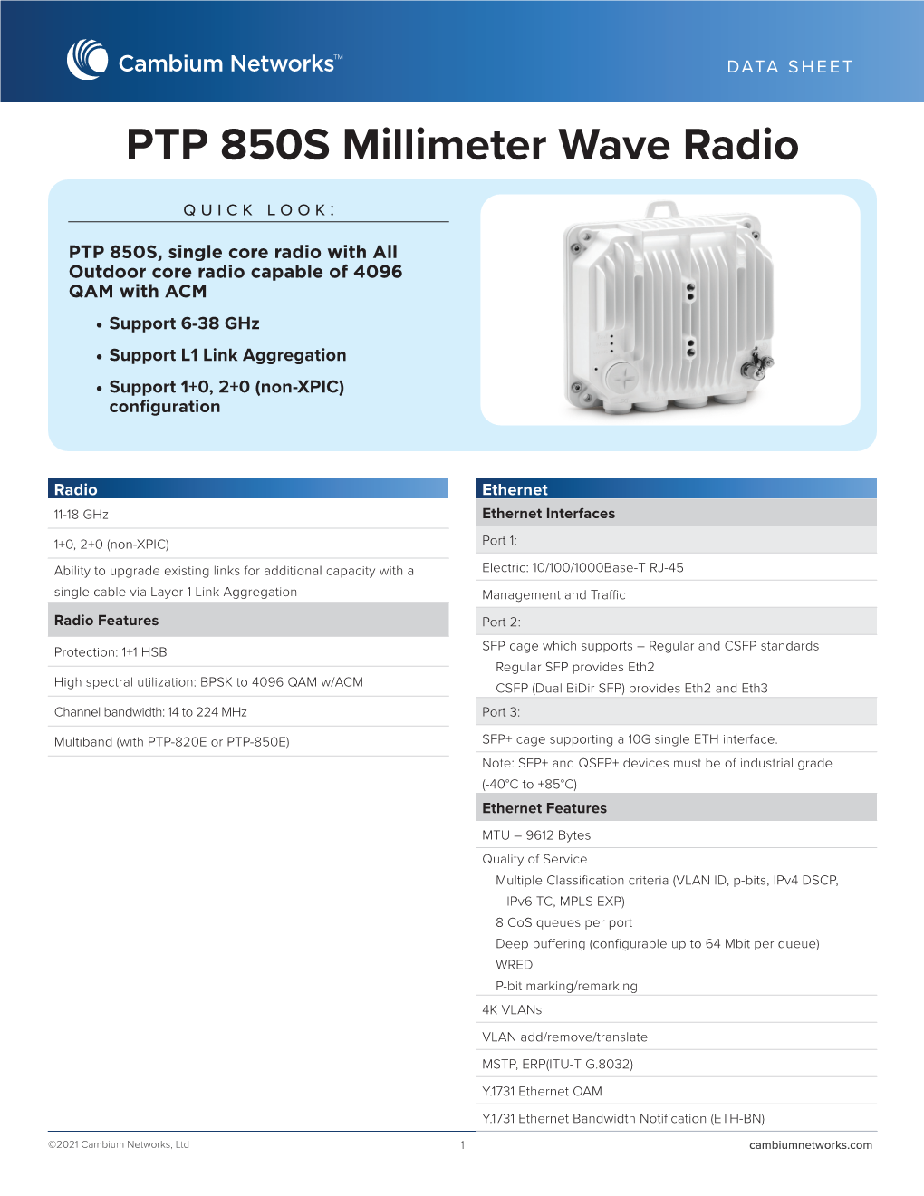 PTP 850S Data Sheet