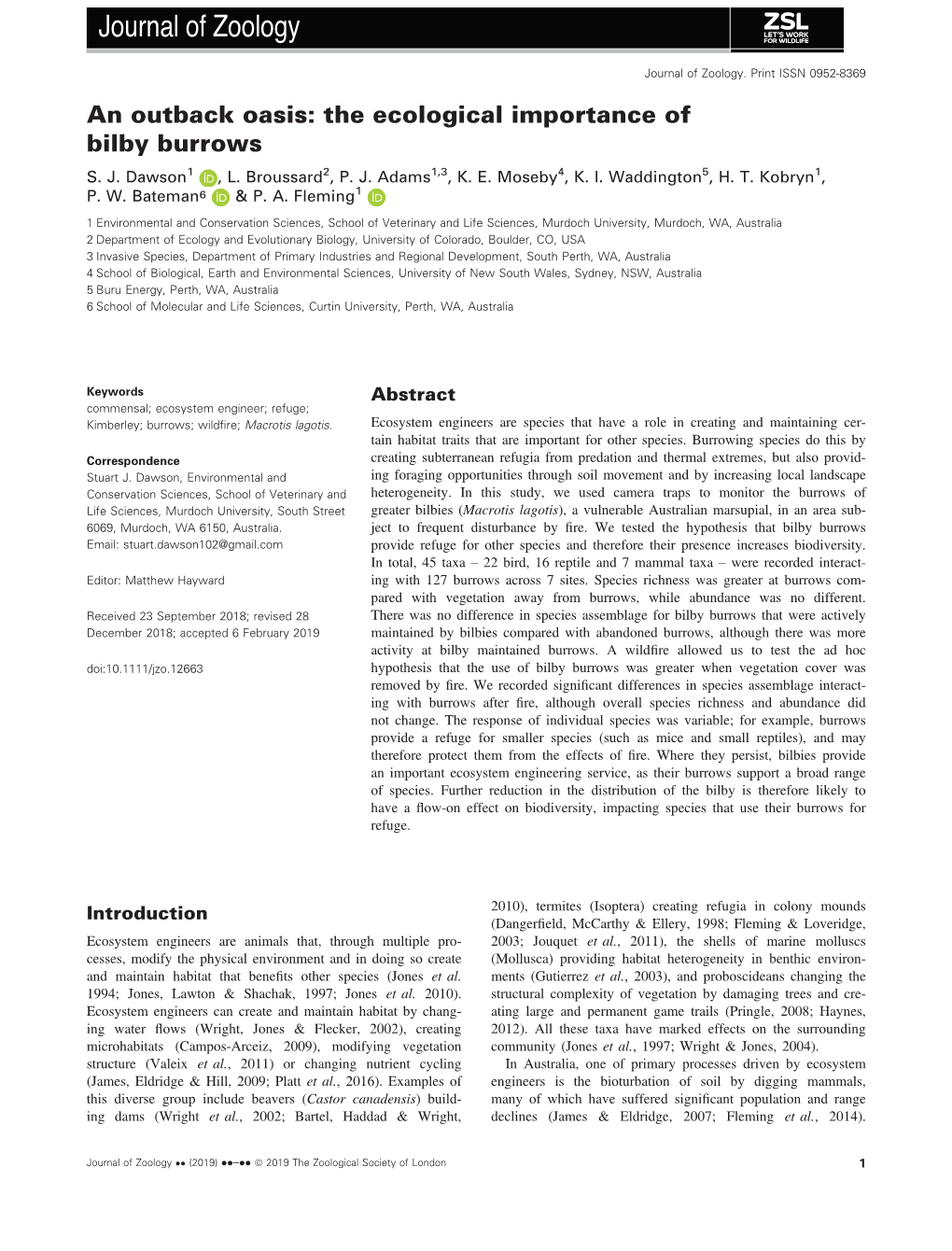 The Ecological Importance of Bilby Burrows S