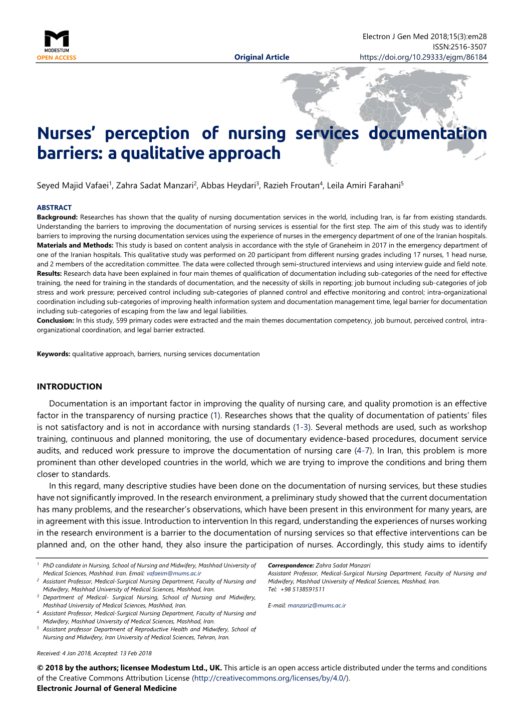 Nurses' Perception of Nursing Services Documentation Barriers