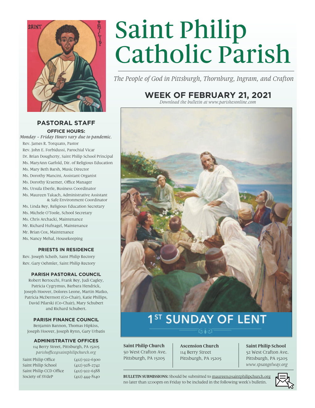 WEEK of FEBRUARY 21, 2021 Download the Bulletin At