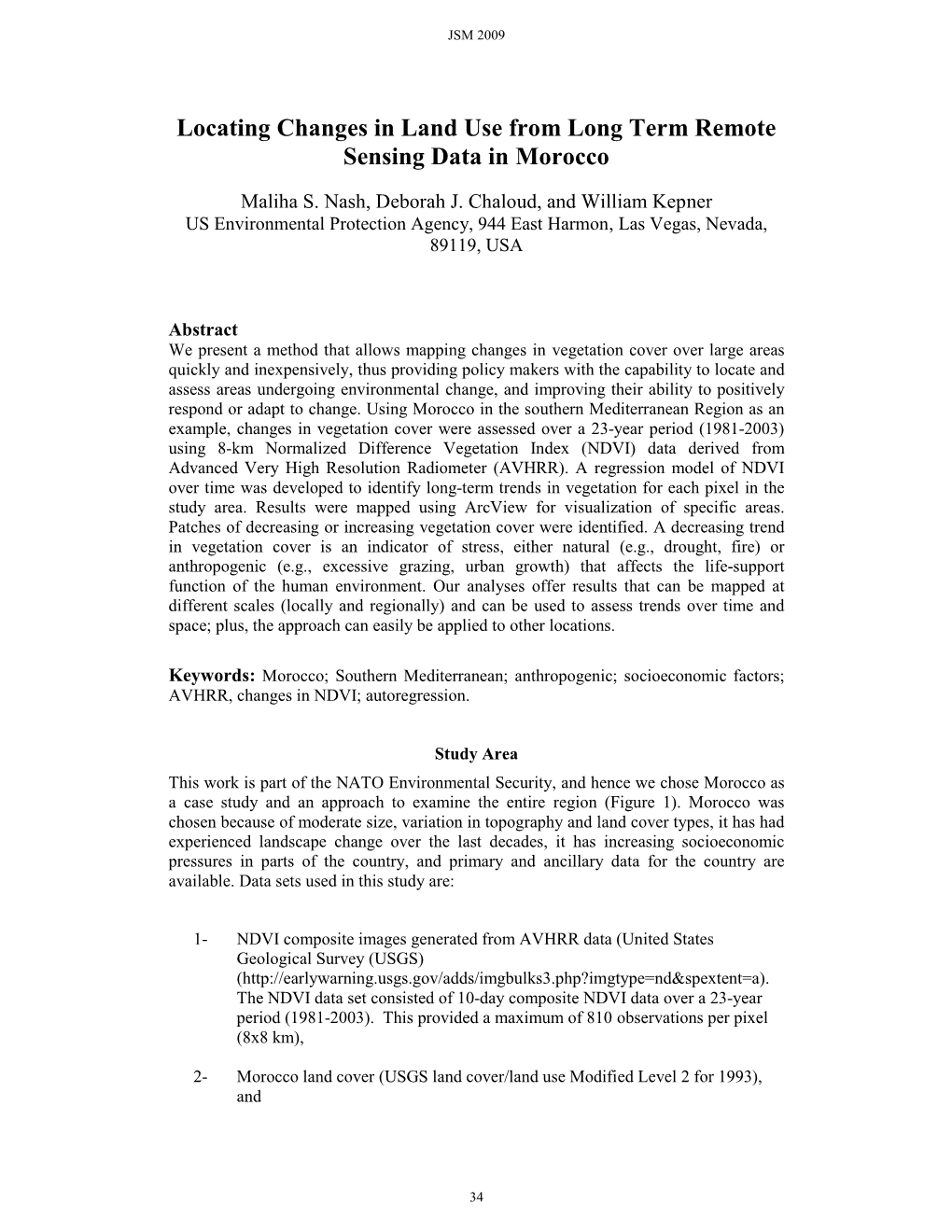 Locating Changes in Land Use from Long Term Remote Sensing Data in Morocco