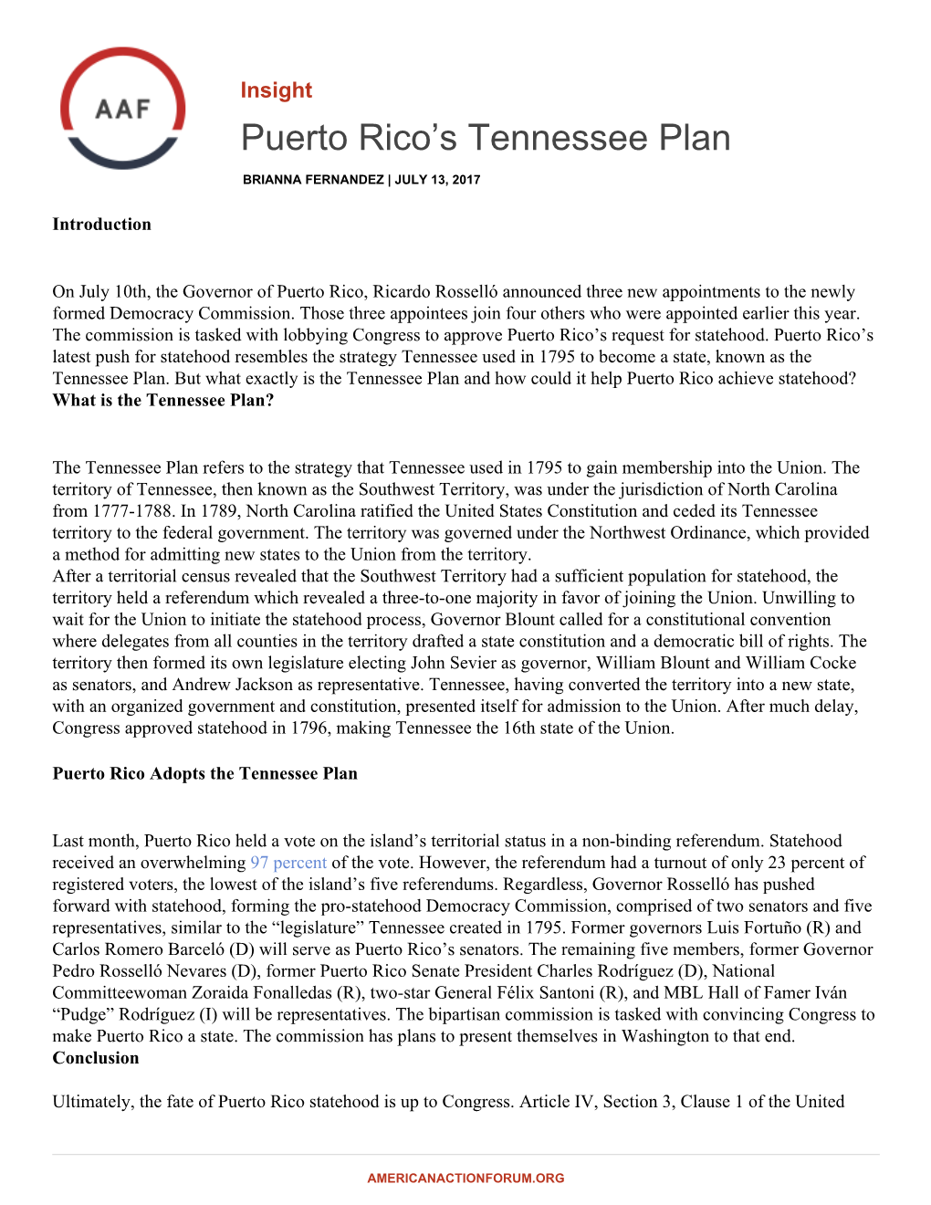 Puerto Rico's Tennessee Plan