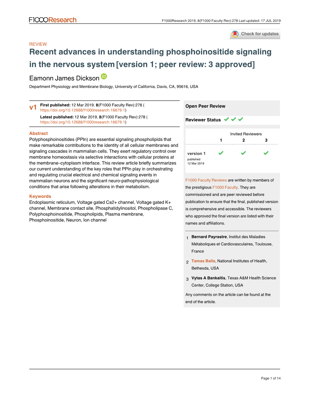 In the Nervous System[Version 1; Peer Review: 3 Approved]