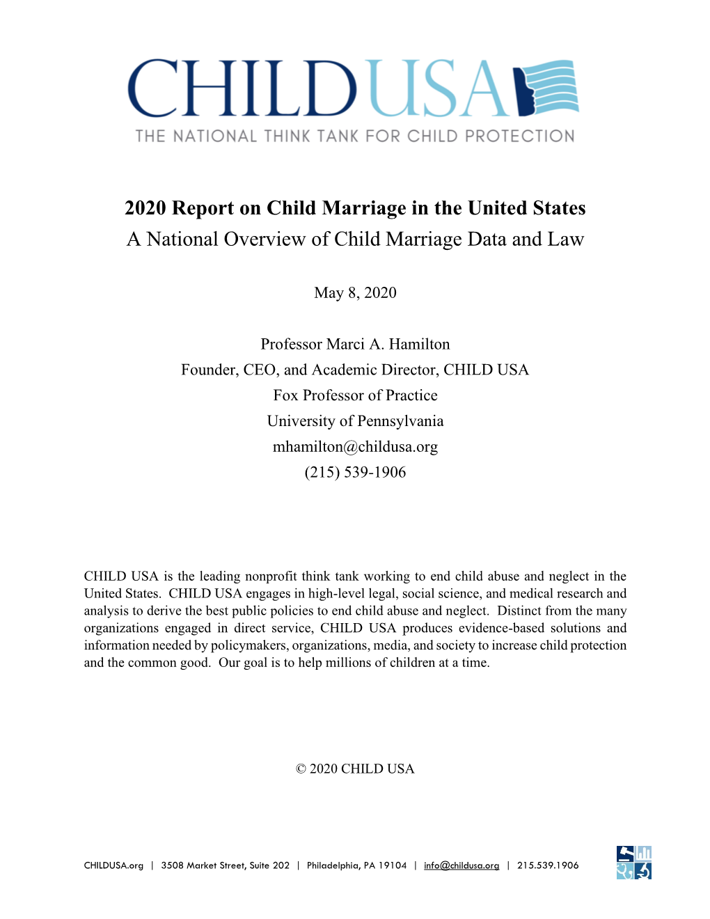 2020 Report on Child Marriage in the United States a National Overview of Child Marriage Data and Law