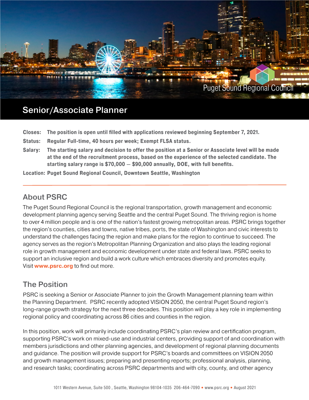 Senior/Associate Planner Job Announcement